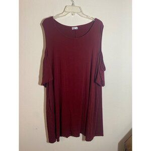 Kancystore Boho Dress Cold Shoulder Flowey Knee Length Summer Red Plus Size XXL